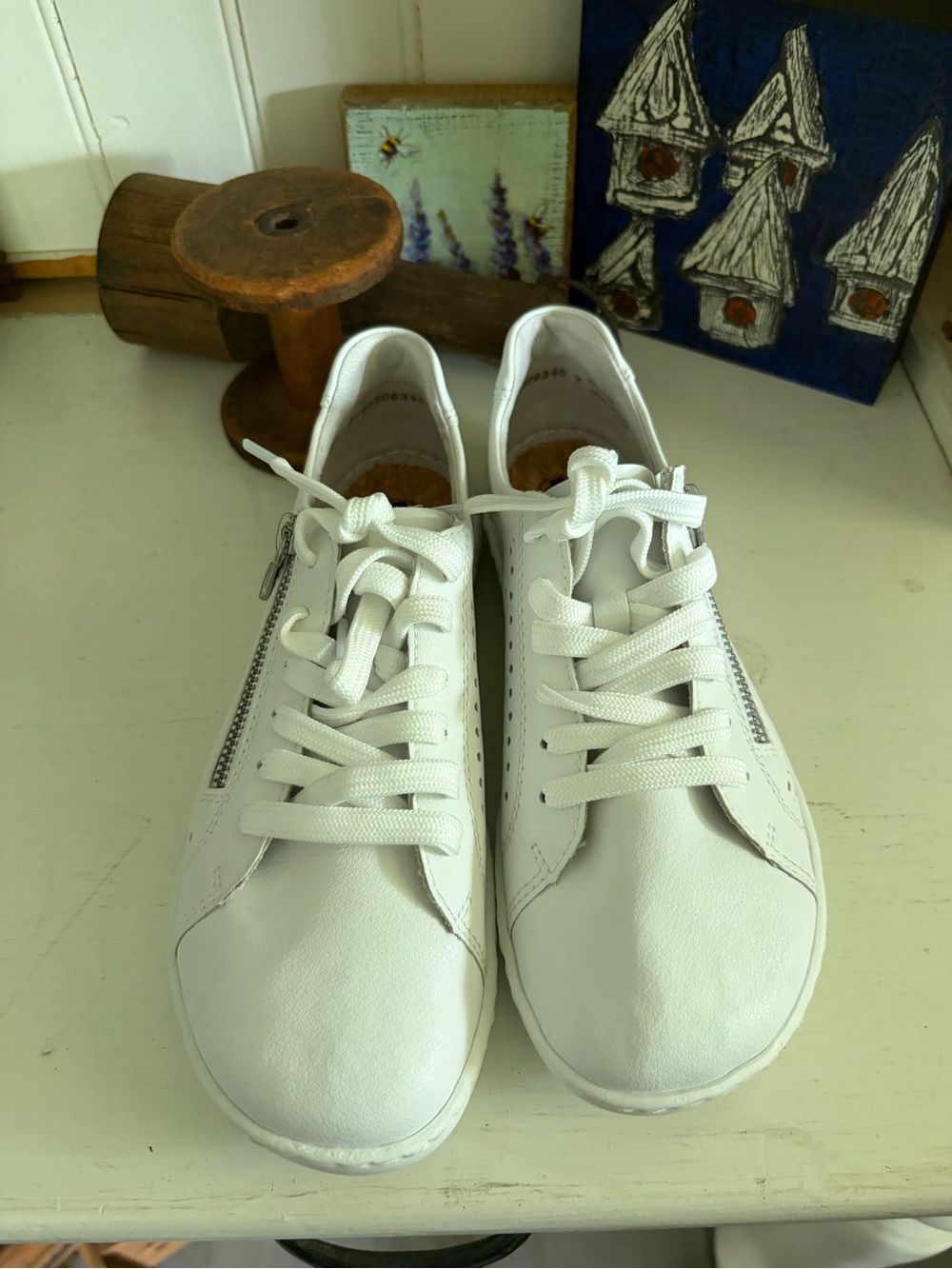 NWOT Rieker Casual White Leather Lace-Up Sneakers with Side Zipper
